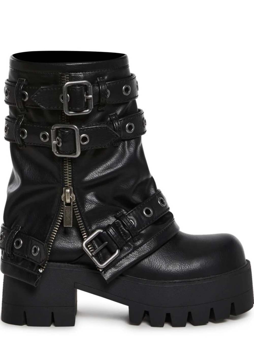 Dolls Kill Black Buckled Platform Moto Ankle Boot